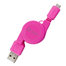 ARC-02-P a+plus USB To micro USB 伸縮捲線(蜜桃紅)
