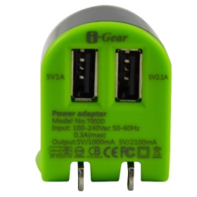 T002D-GB i-Gear 3100mAh 雙USB 充電器(綠/黑)