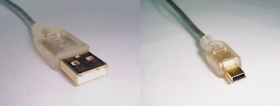 UB-194 USB 2.0 A公-mini 5PIN 鍍金透明線 1米