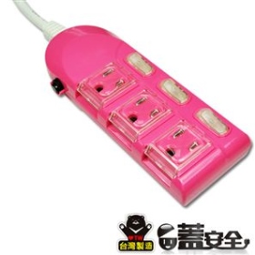 OC33309 蓋安全彩色三開三插電腦線 3P 15A 9尺