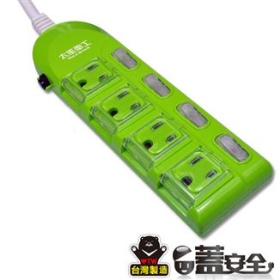 OC44309 蓋安全彩色四開四插電腦線 3P 15A 9尺