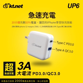 UP6 PD旅行兩用充電器 TYPEC+QC3.0 45W 支援PD3.0及QC3.0 快速充電 折疊式插頭 